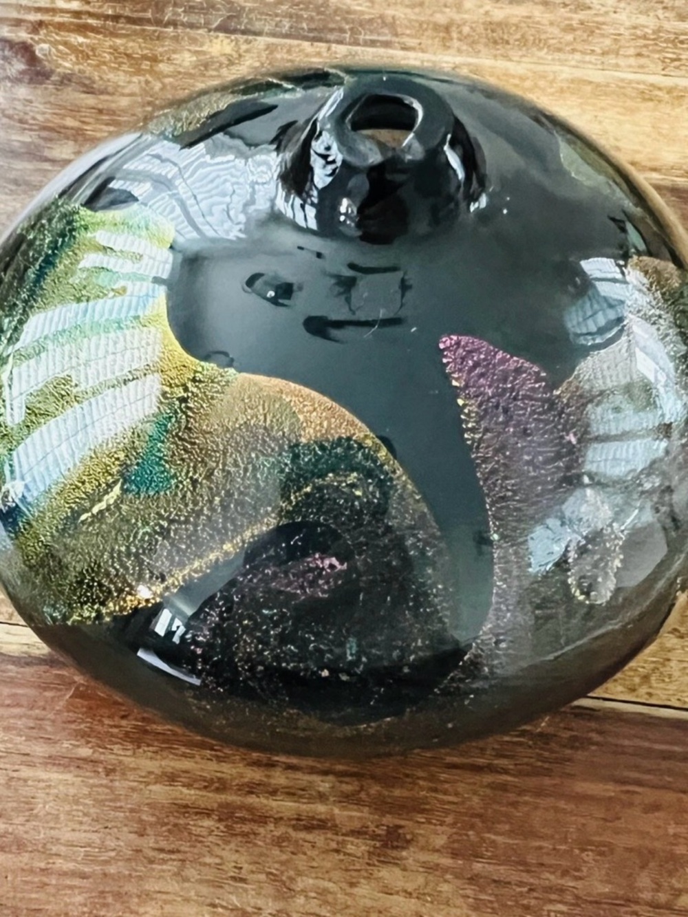 Iridescent Signed Handblown Glass with Iridescent Swirl